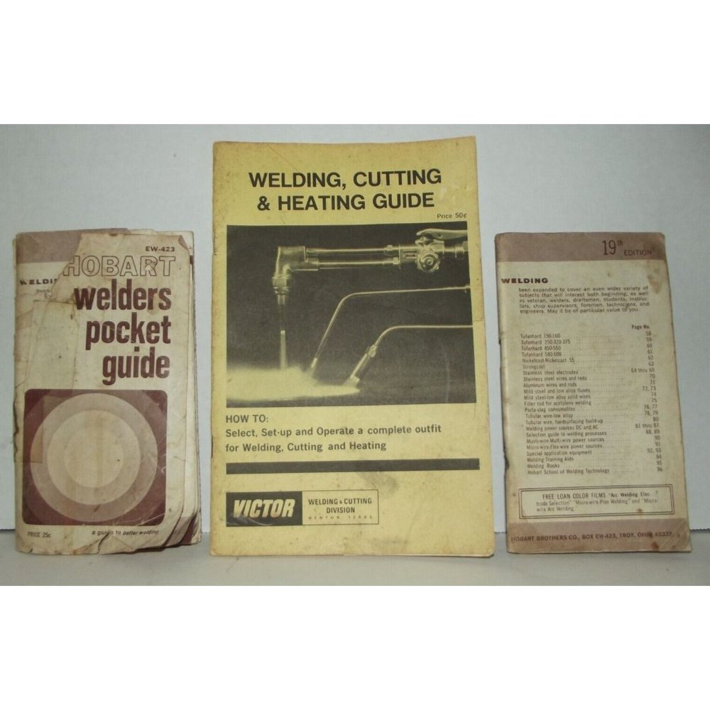 Lot 3 Vtg Welding Guide:Hobart Victor Weldor's Reference Book cutting heating